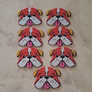 Neiman Marcus Bulldog Coaster Set Of 7 With Holder Nwot